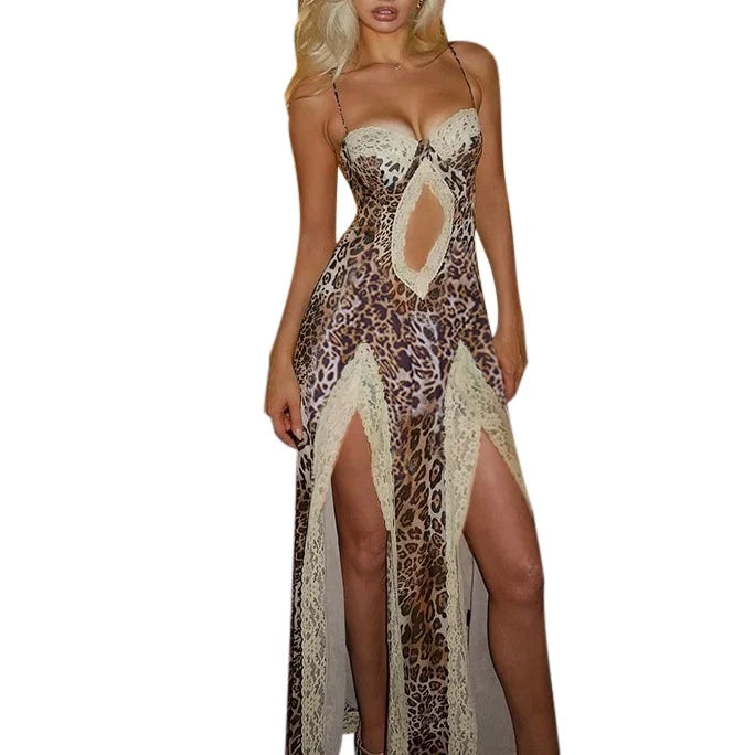 Oralis Leopard Lace Halter Dress